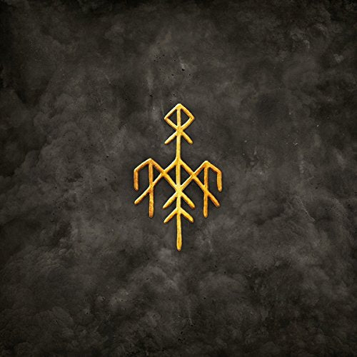 Golden rune symbol on a dark, textured black background.