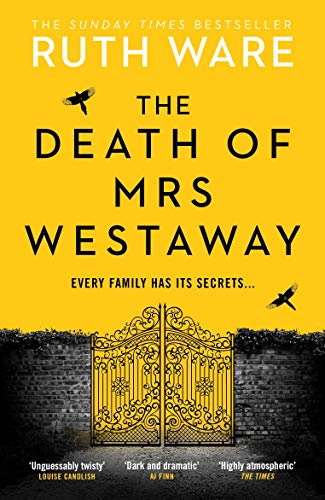Book cover: dark, gothic mansion illustration, title “The Death of Mrs Westaway”.