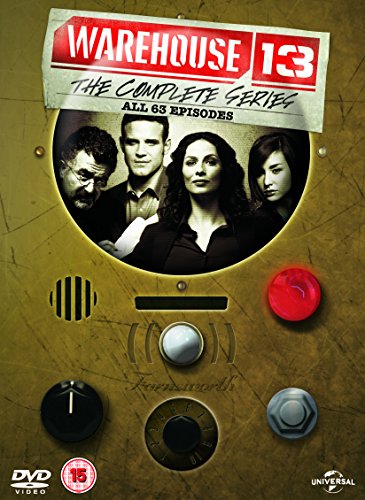 Warehouse 13 The Complete Series DVD cover featuring four cast members on a metallic background.