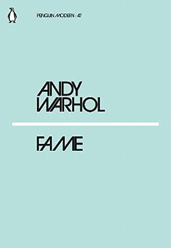 Light blue book cover with "Andy Warhol Fame" in black text and Penguin logo.