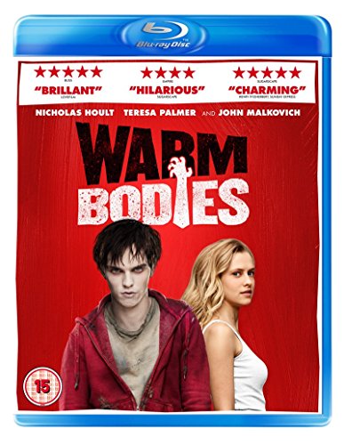 “Warm Bodies” Blu-ray cover with zombie and woman’s portraits on red background.