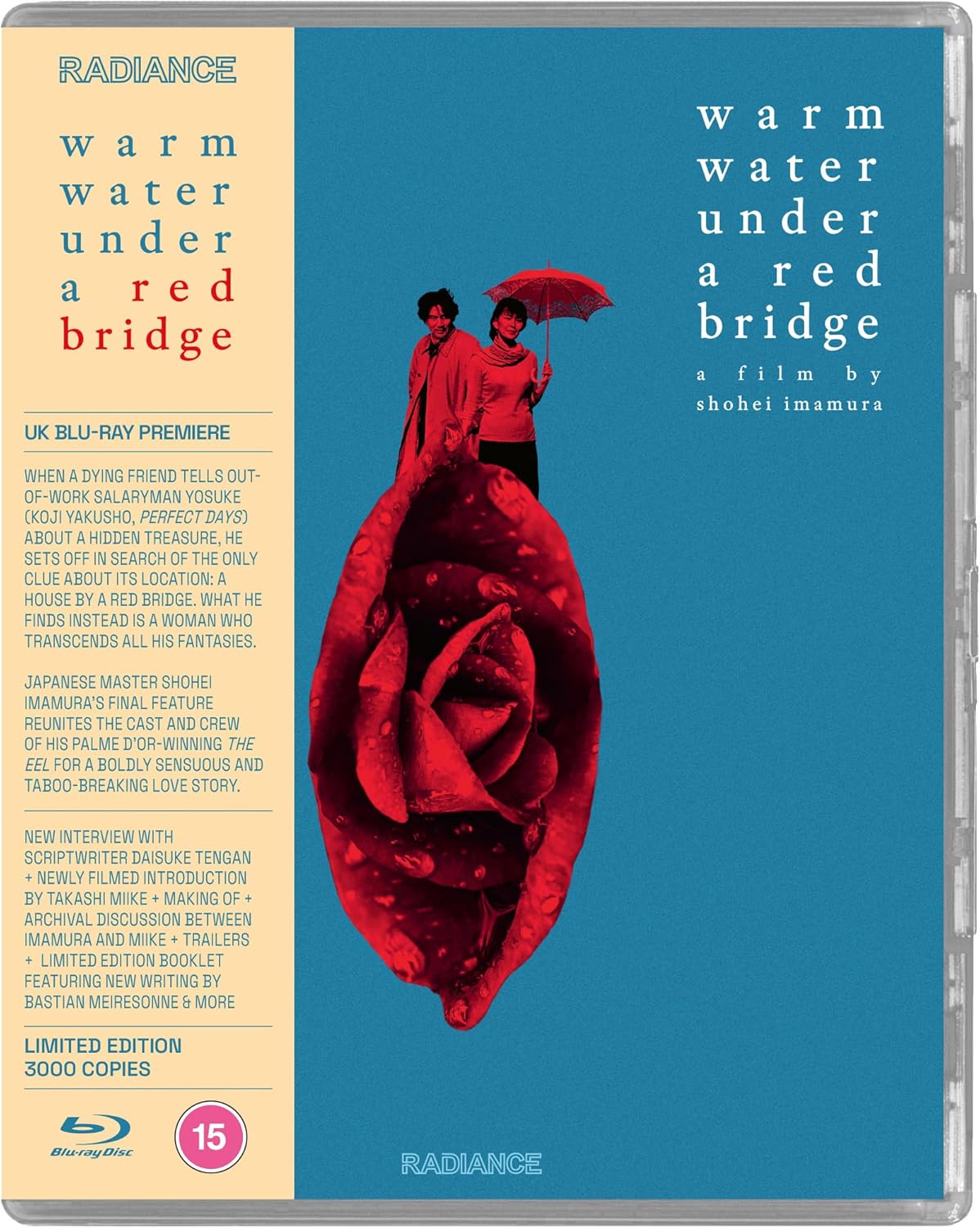 Blu-ray cover for “Warm Water Under a Red Bridge” featuring people on steps.