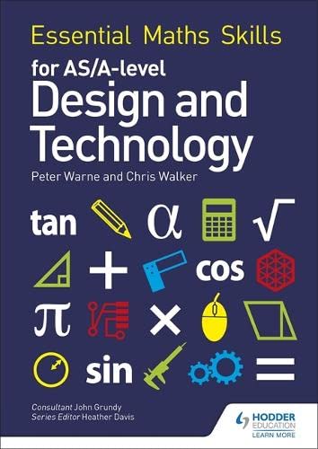 Book cover: "Essential Maths Skills for AS/A-level Design and Technology" with math symbols.