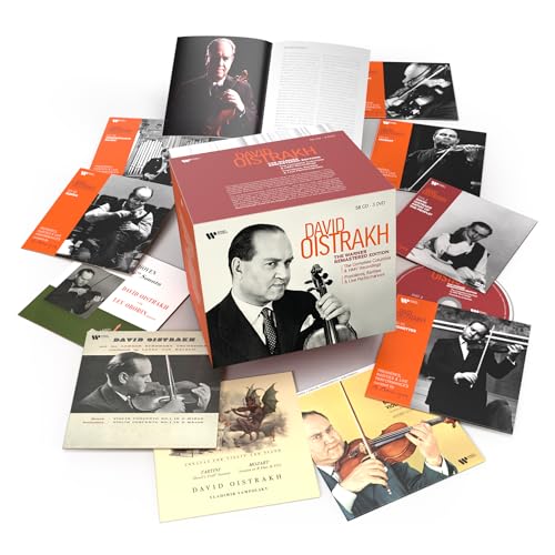 A box set of David Oistrakh recordings surrounded by various album covers and booklets.