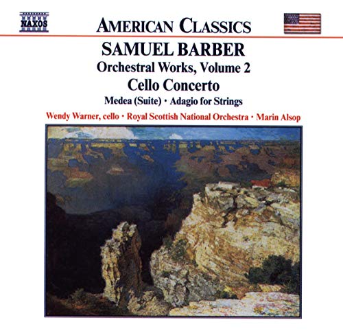 CD cover for Samuel Barber’s Orchestral Works, Volume 2, with a canyon landscape.
