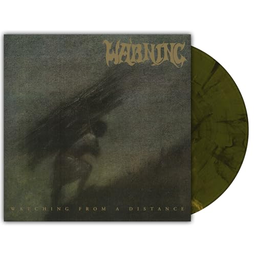 Vinyl record cover art featuring a figure carrying sticks with a marbled olive disc.