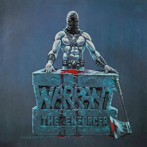 Warrant’s “The Enforcer” vinyl album cover featuring a masked figure.