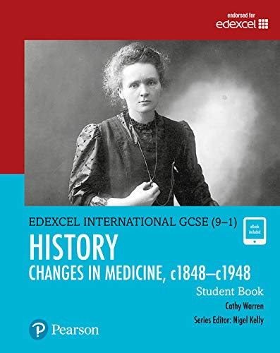 Textbook cover featuring Marie Curie with the title History: Changes in Medicine, c1848–c1948.