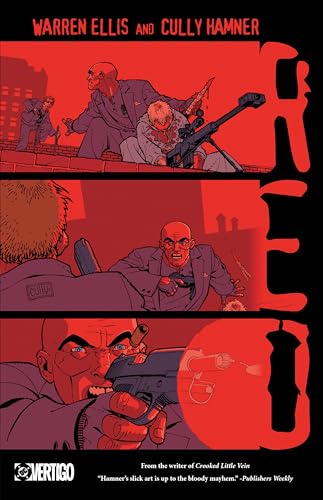 Comic book cover: "Red" with violent imagery, red color scheme, and gunshots.