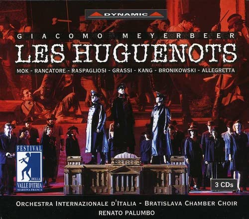 CD cover for Meyerbeer’s “Les Huguenots” featuring opera performers in costume.