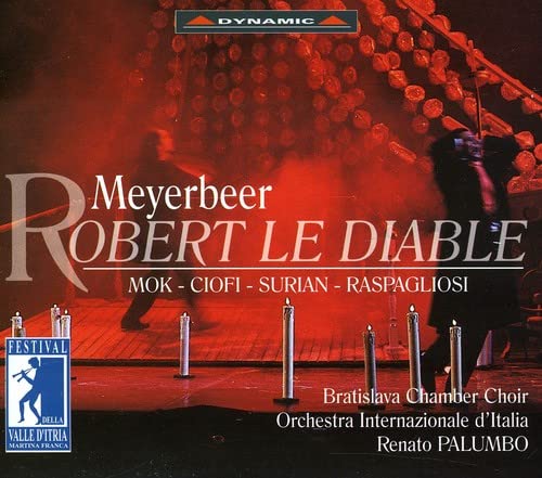 CD cover for Meyerbeer’s “Robert Le Diable” featuring performers and candles.