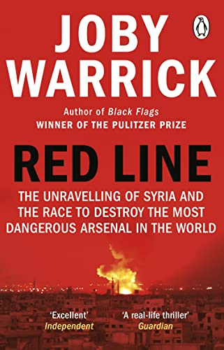 Book cover for "Red Line" by Joby Warrick, with a fiery cityscape.