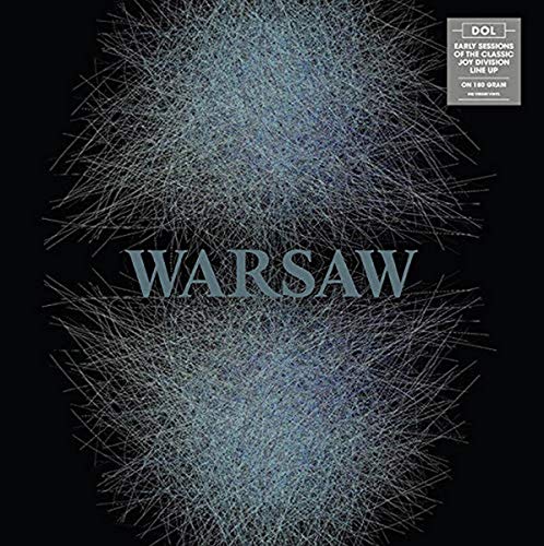 Vinyl album cover with abstract blue lines on black background and text Warsaw.
