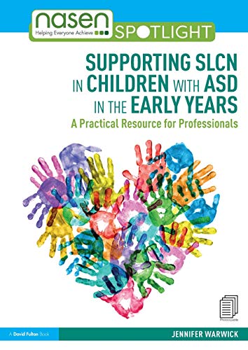 Book cover: "Supporting SLCN in Children with ASD," with colorful handprints.