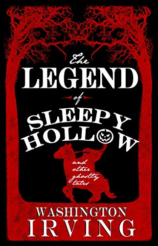 Book cover: "The Legend of Sleepy Hollow" with a horse and red branches.