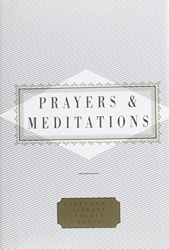White book cover with title "Prayers & Meditations" and decorative borders.