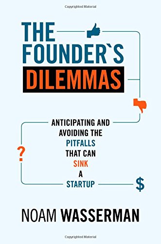 Book cover: "The Founder's Dilemmas" with thumbs up/down graphic.