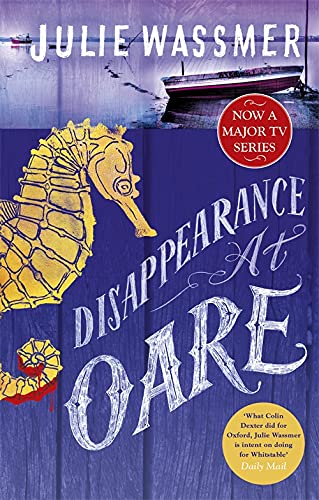 Book cover: "Disappearance at Oare" with seahorse and boat imagery.