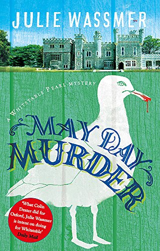 Book cover: castle backdrop, seagull with red mark, title "May Day Murder".
