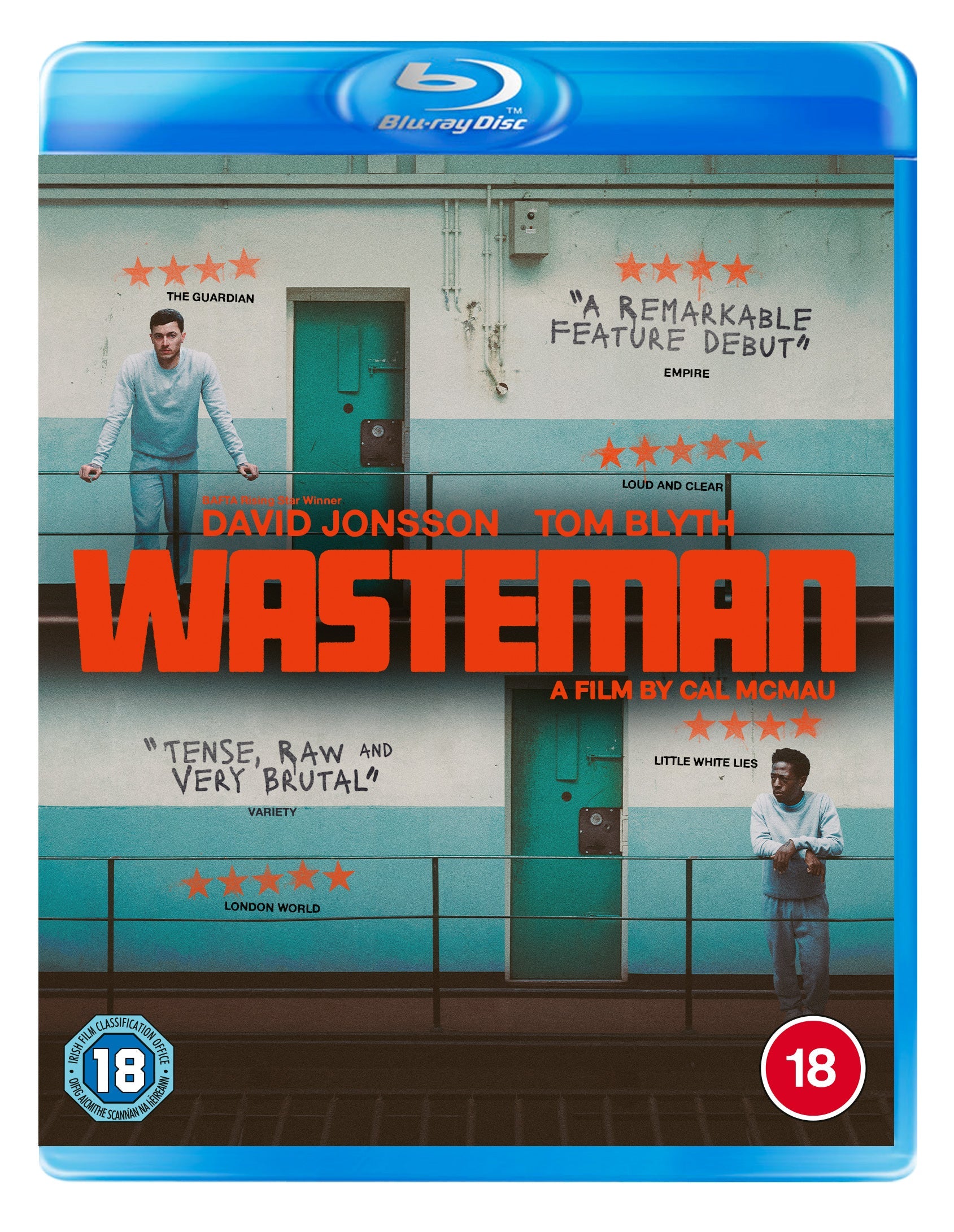 Blu-ray cover for "Wasteman" featuring two men in a bleak urban setting.