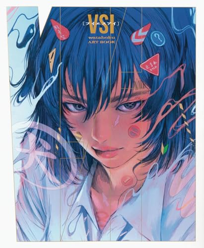 Art book cover featuring a young person with blue hair and abstract shapes.