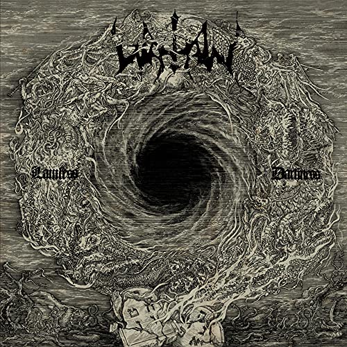 Black and white album cover with swirling, detailed, dark imagery and band name.