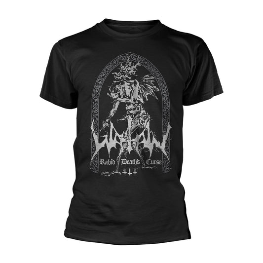 Black t-shirt with ornate white illustration and band name "Watain.
