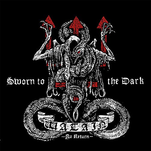 Black and white album cover for Watain’s “Sworn to the Dark” with demonic imagery.