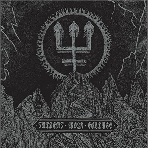 Watain album cover: trident symbol over dark mountains and lightning.