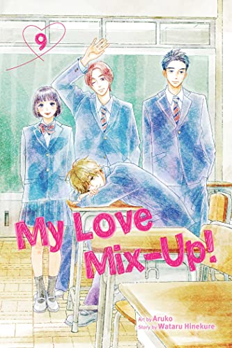 Four students in school uniforms stand in a classroom on the manga cover.