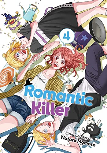 Manga cover featuring three anime characters lying on the ground with various scattered items.