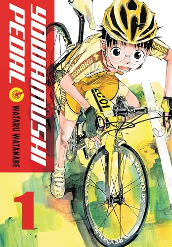 Manga cover: cyclist with yellow helmet intensely pedaling uphill.