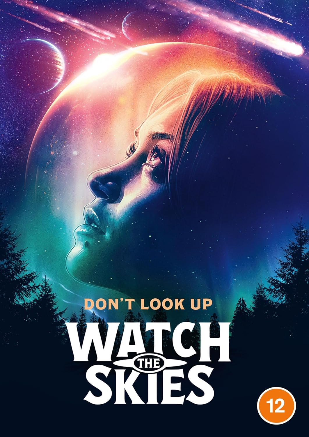 DVD cover for "Watch the Skies" featuring a woman and planetary imagery.