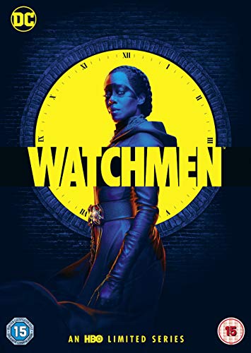 Watchmen" DVD cover featuring a woman’s face within a clock design.