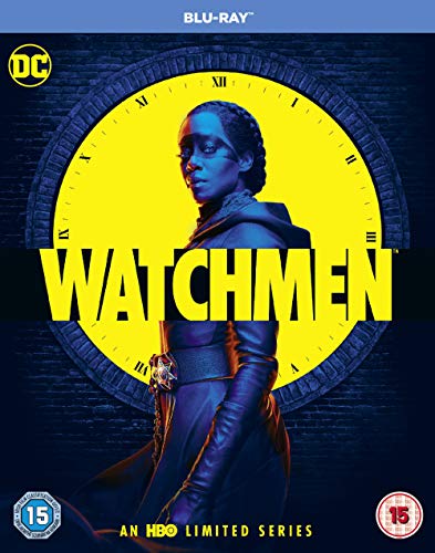 “Watchmen” Blu-ray cover featuring a portrait of Regina King within a clock face.