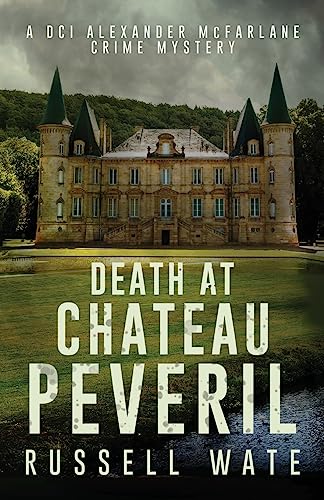 Book cover featuring a large chateau with dark, ominous text overlay.