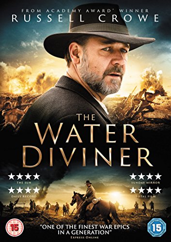 DVD cover for "The Water Diviner" featuring Russell Crowe in a hat.