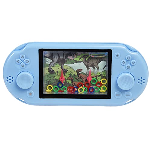Blue handheld water game featuring dinosaur images and colorful rings.