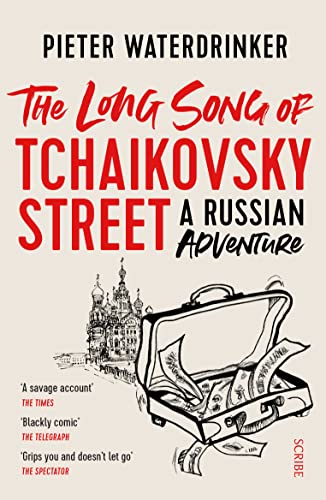 Book cover: “The Long Song of Tchaikovsky Street” with suitcase illustration.