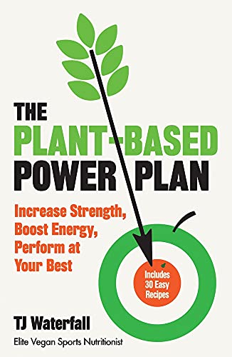 Book cover: "The Plant-Based Power Plan" with a green leaf and apple target.