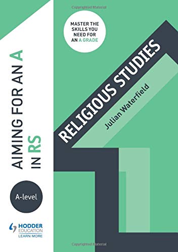 Book cover: "Aiming for an A in A-level RS" by Julian Waterfield.