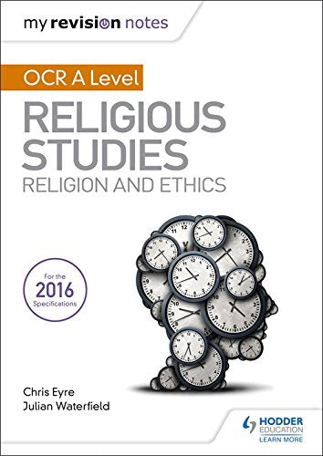 Book cover: “OCR A Level Religious Studies: Religion and Ethics” with clocks.