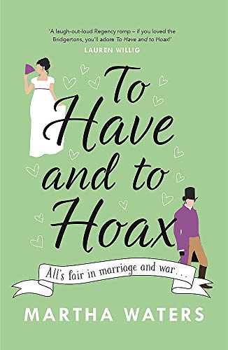 Book cover with illustrated couple in Regency-era clothing, green background.