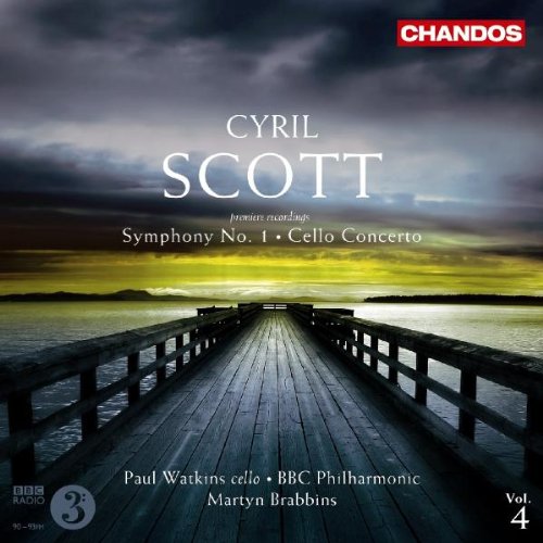 "CD cover with a wooden dock at sunset, Cyril Scott's name and music details."