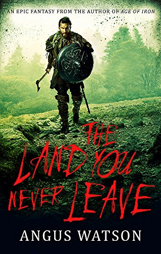A bearded warrior holding a shield and axe walks through a misty, green forest.