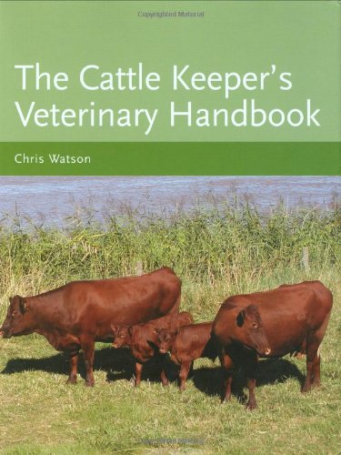 Book cover: "The Cattle Keeper's Veterinary Handbook" with cattle in a field.