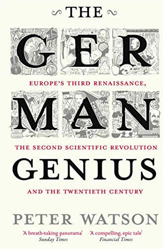 Book cover for The German Genius by Peter Watson featuring illustrated letters and text.
