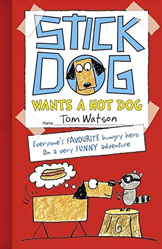 Book cover featuring a cartoon dog and raccoon on a red background.