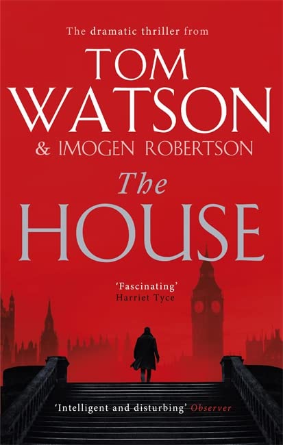Red book cover with title “The House” and silhouette of a figure near Big Ben.
