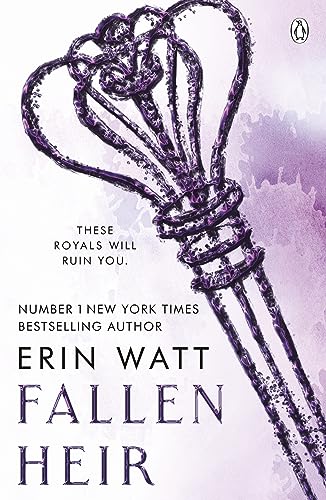 Book cover for "Fallen Heir" featuring a stylized, dark purple scepter.